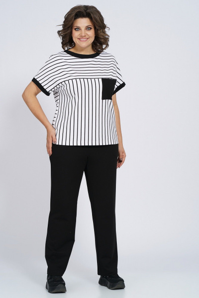 Костюм из трикотажа: футболка и брюки с капюшоном Пинск-Стиль 154 полосатый+черный - фото 3