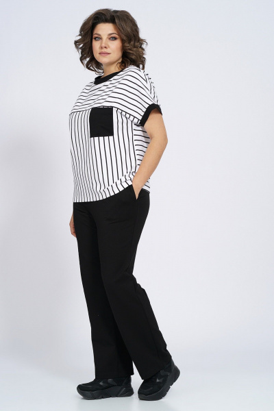 Костюм из трикотажа: футболка и брюки с капюшоном Пинск-Стиль 154 полосатый+черный - фото 2