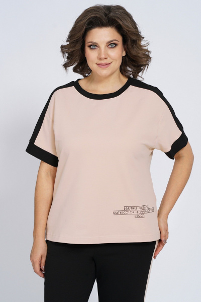 Костюм из трикотажа: футболка и брюки с лампасами Пинск-Стиль 159 бежевый+черный - фото 7