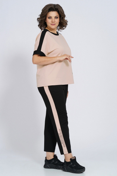 Костюм из трикотажа: футболка и брюки с лампасами Пинск-Стиль 159 бежевый+черный - фото 4