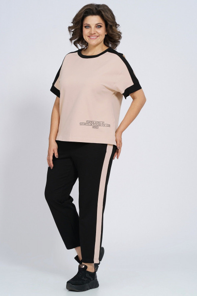 Костюм из трикотажа: футболка и брюки с лампасами Пинск-Стиль 159 бежевый+черный - фото 3