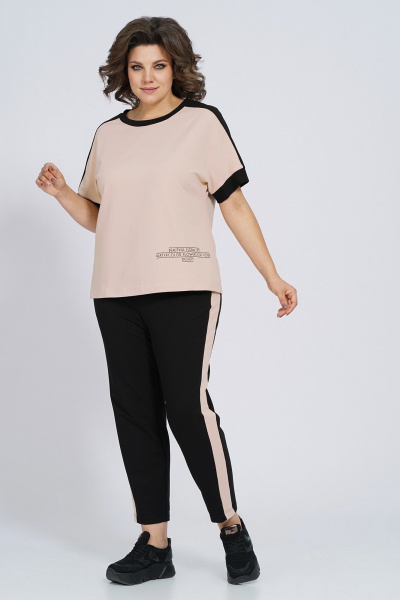 Костюм из трикотажа: футболка и брюки с лампасами Пинск-Стиль 159 бежевый+черный - фото 2