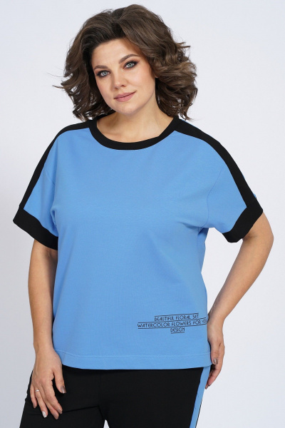 Костюм из трикотажа: футболка и зауженные брюки с лампасами Пинск-Стиль 159 голубой+черный - фото 9