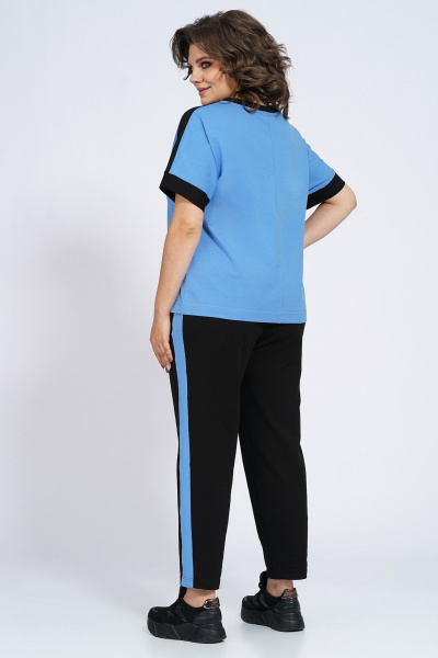 Костюм из трикотажа: футболка и зауженные брюки с лампасами Пинск-Стиль 159 голубой+черный - фото 8