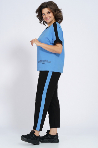 Костюм из трикотажа: футболка и зауженные брюки с лампасами Пинск-Стиль 159 голубой+черный - фото 7