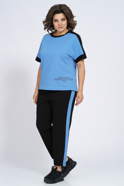 Костюм из трикотажа: футболка и зауженные брюки с лампасами Пинск-Стиль 159 голубой+черный - фото 5