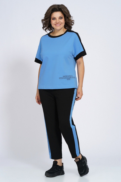 Костюм из трикотажа: футболка и зауженные брюки с лампасами Пинск-Стиль 159 голубой+черный - фото 4
