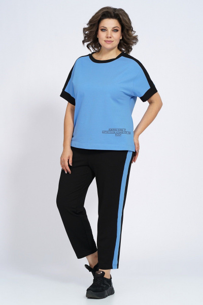 Костюм из трикотажа: футболка и зауженные брюки с лампасами Пинск-Стиль 159 голубой+черный - фото 1