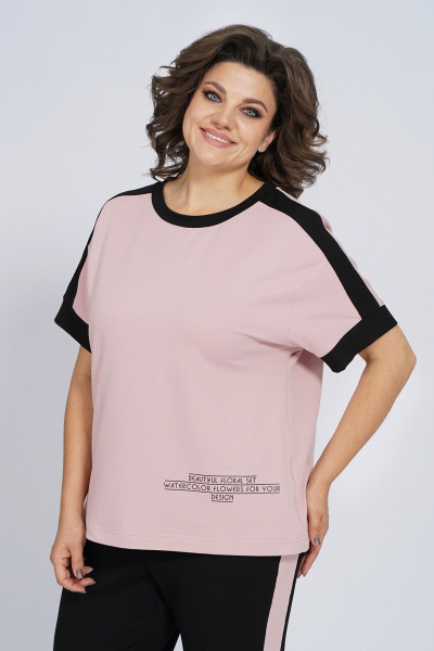 Костюм из трикотажа: футболка и брюки с лампасами для спорта Пинск-Стиль 159 пыльная роза+черный - фото 3