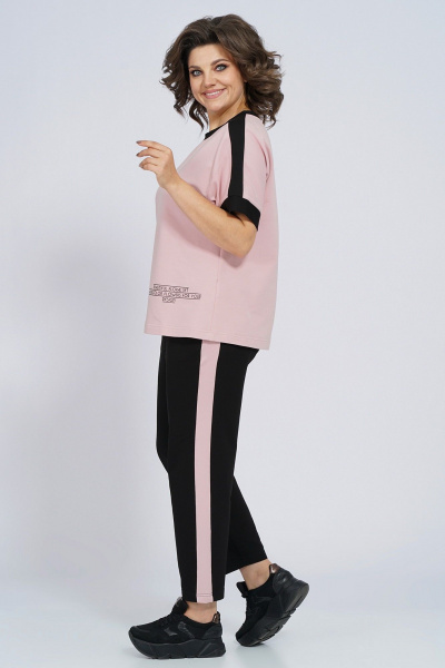 Костюм из трикотажа: футболка и брюки с лампасами для спорта Пинск-Стиль 159 пыльная роза+черный - фото 9