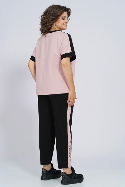 Костюм из трикотажа: футболка и брюки с лампасами для спорта Пинск-Стиль 159 пыльная роза+черный - фото 8