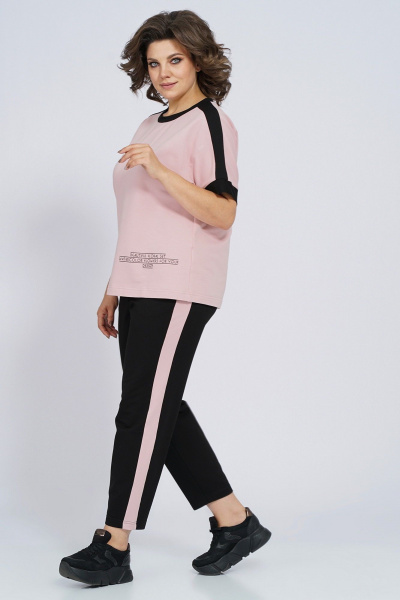 Костюм из трикотажа: футболка и брюки с лампасами для спорта Пинск-Стиль 159 пыльная роза+черный - фото 7