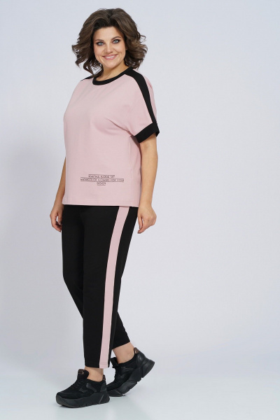 Костюм из трикотажа: футболка и брюки с лампасами для спорта Пинск-Стиль 159 пыльная роза+черный - фото 6