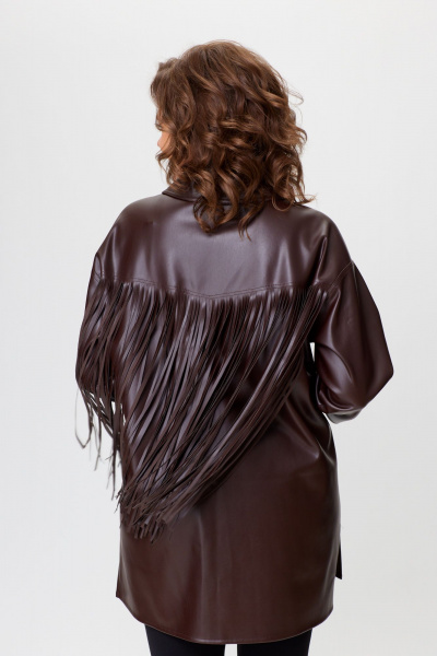 Рубашка свободного кроя из экокожи с бахромой и разрезами Avenue 0330 шоколад - фото 5