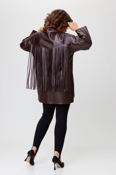 Рубашка свободного кроя из экокожи с бахромой и разрезами Avenue 0330 шоколад - фото 3