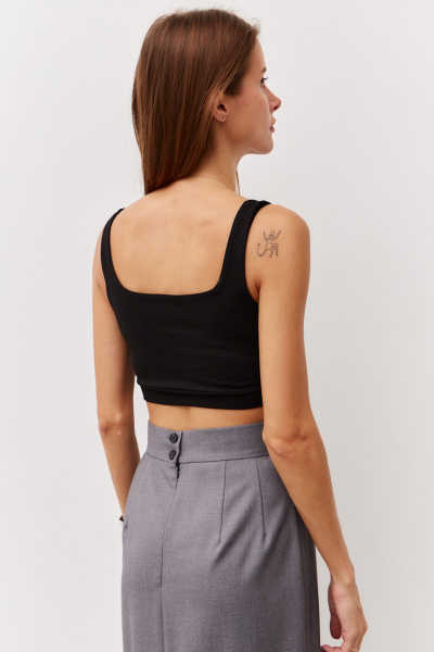 Топ из трикотажа хлопка с притачной планкой для повседневного стиля Luitui R5061 черный - фото 2