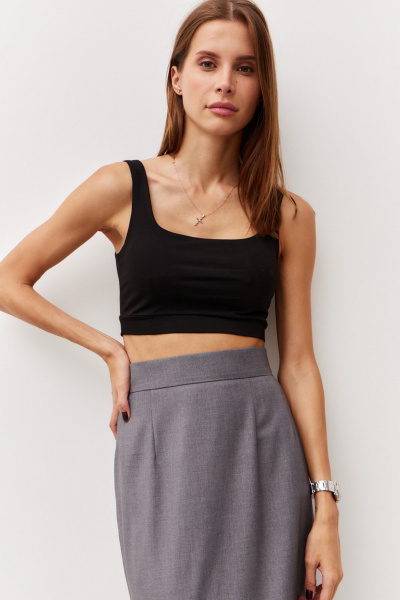 Топ из трикотажа хлопка с притачной планкой для повседневного стиля Luitui R5061 черный - фото 1