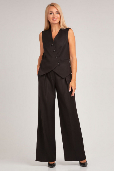 Асимметричный жилет двубортный с V-образным вырезом и подкладкой IVARI 207 черный - фото 1