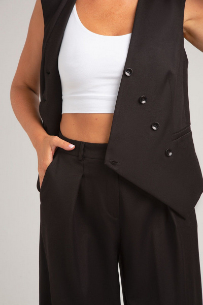 Асимметричный жилет двубортный с V-образным вырезом и подкладкой IVARI 207 черный - фото 4