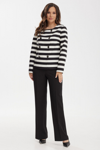 Нарядный комплект из жакета и прямых брюк из костюмной ткани Магия моды 2470 черный-белый - фото 4