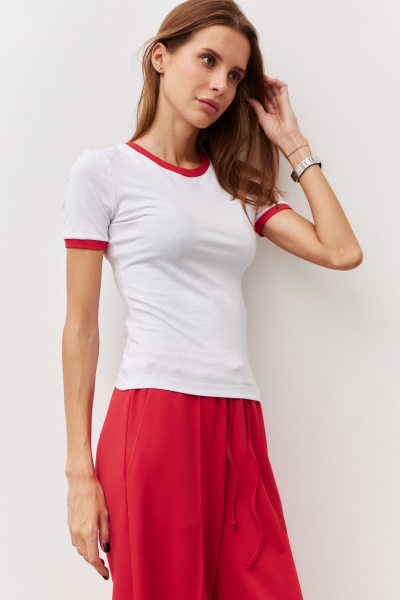 Круглогодичный трикотажный джемпер из хлопка с декором Luitui R5071 белый/красный - фото 2