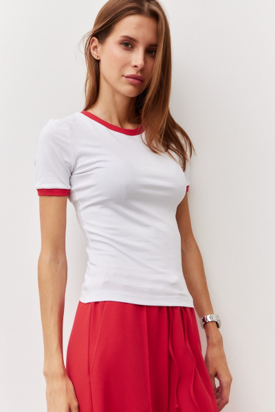 Круглогодичный трикотажный джемпер из хлопка с декором Luitui R5071 белый/красный - фото 1