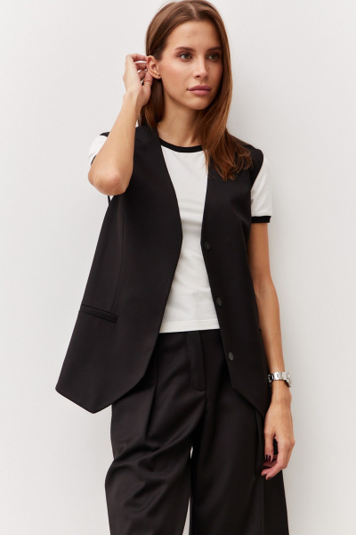 Стильный джемпер из трикотажа с хлопком Luitui R5071 молочный/черный - фото 3