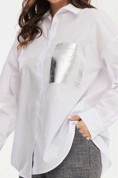 Стильный демисезонный комплект блузы и брюк из хлопка и костюмной ткани Магия моды 2458 белый-серый - фото 5