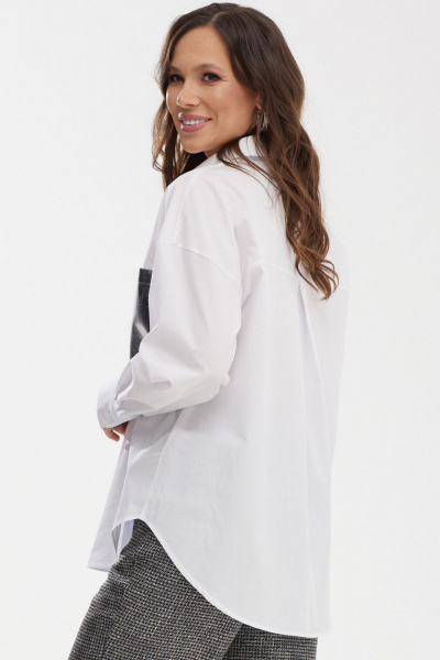 Демисезонная белая рубашка из хлопка с отложным воротником Магия моды 2433 белый - фото 3