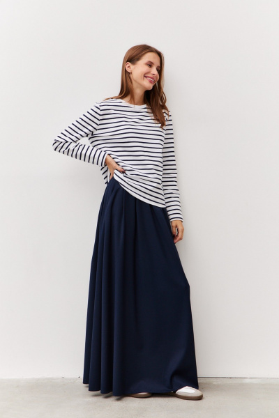 Макси юбка из костюмной ткани с карманами Luitui R2071 темно-синий - фото 3