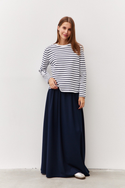 Макси юбка из костюмной ткани с карманами Luitui R2071 темно-синий - фото 1
