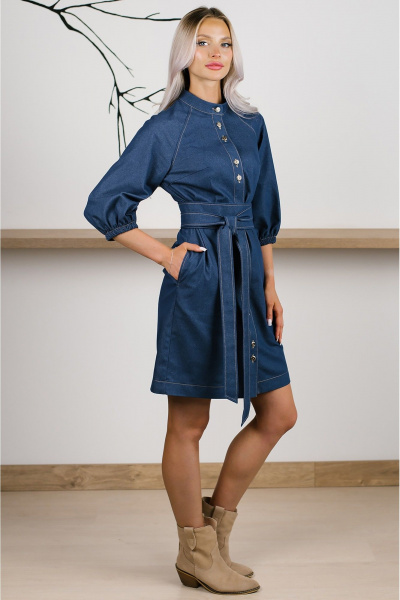 Мини платье из джинсовой ткани с вытачками и карманами MONA STYLE 24044/1 синий - фото 8