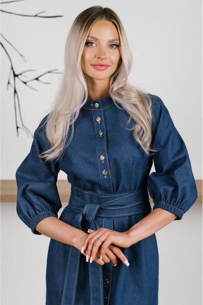 Мини платье из джинсовой ткани с вытачками и карманами MONA STYLE 24044/1 синий - фото 3