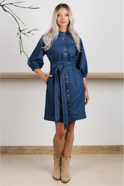 Мини платье из джинсовой ткани с вытачками и карманами MONA STYLE 24044/1 синий - фото 1