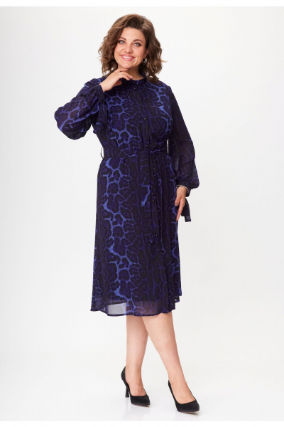 Демисезонное платье из текстиля с поясом и сборками VIPPRIMO 112 темно-синий - фото 11