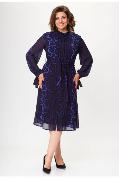 Демисезонное платье из текстиля с поясом и сборками VIPPRIMO 112 темно-синий - фото 10