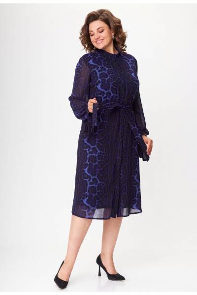 Демисезонное платье из текстиля с поясом и сборками VIPPRIMO 112 темно-синий - фото 9