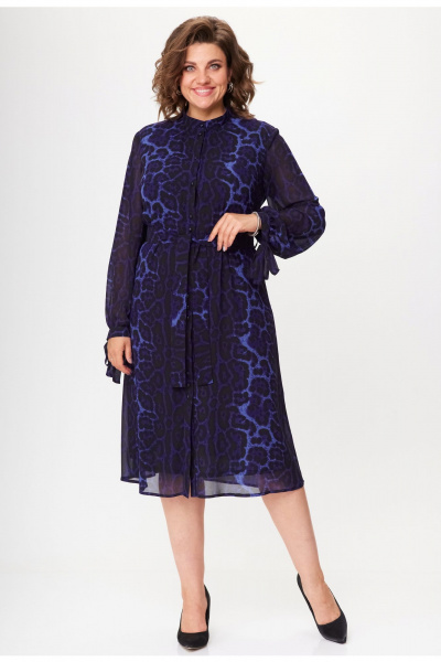 Демисезонное платье из текстиля с поясом и сборками VIPPRIMO 112 темно-синий - фото 8