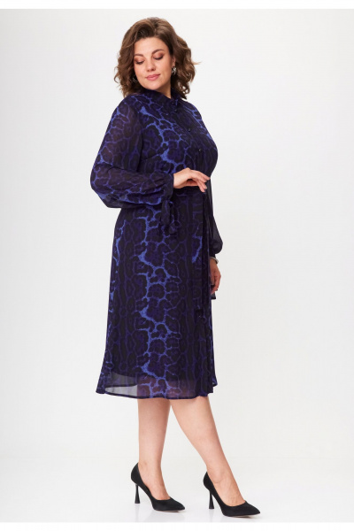 Демисезонное платье из текстиля с поясом и сборками VIPPRIMO 112 темно-синий - фото 7