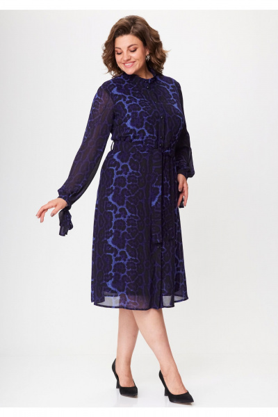 Демисезонное платье из текстиля с поясом и сборками VIPPRIMO 112 темно-синий - фото 6