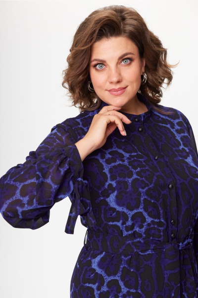 Демисезонное платье из текстиля с поясом и сборками VIPPRIMO 112 темно-синий - фото 5