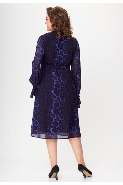 Демисезонное платье из текстиля с поясом и сборками VIPPRIMO 112 темно-синий - фото 2