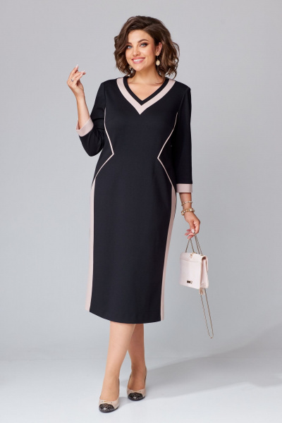 Платье полуприлегающего силуэта с V-образным вырезом Aira Style 24-46 черно-розовый - фото 1