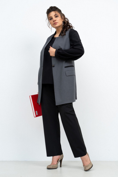 Классический тройка комплект из текстиля для офиса Aira Style 24-27/А черный-серый - фото 5