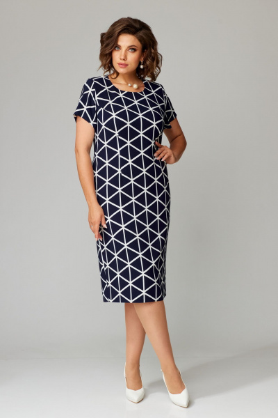 Платье и жакет с приталенным силуэтом и перьями Aira Style 24-32 сине-молочный - фото 3