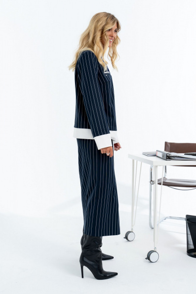 Демисезонный комплект юбки и блузки в стиле классика Barti 24-13 сине-белый - фото 7