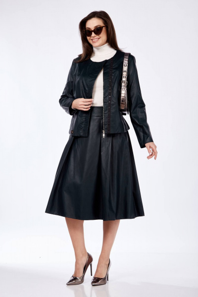Жакет и юбка комплект из экокожи на демисезон Solomeya Lux 852/952 - фото 5