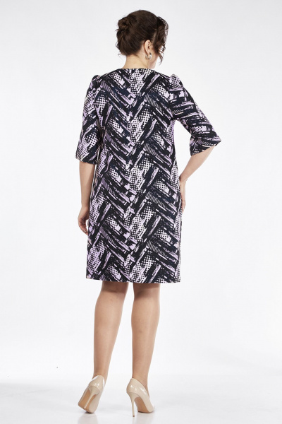 Стильное платье прямого кроя из жаккарда с карманами Lady Style Classic 2476/2 темно-синий_розовый - фото 2