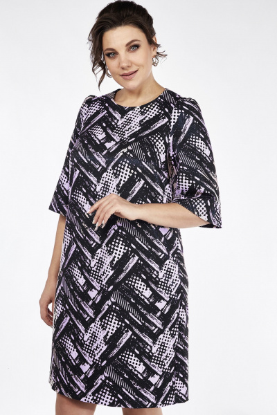 Стильное платье прямого кроя из жаккарда с карманами Lady Style Classic 2476/2 темно-синий_розовый - фото 4