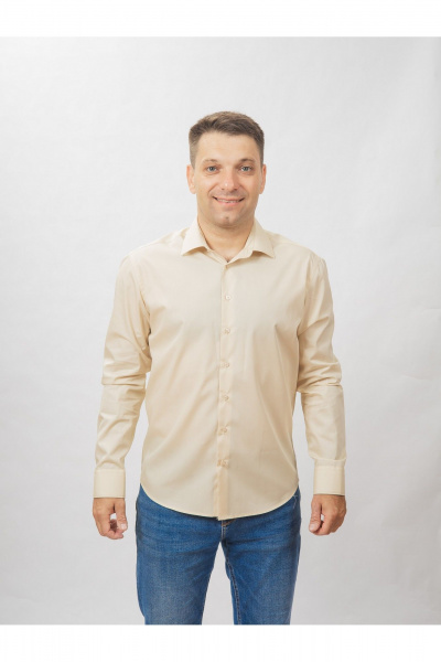 Круглогодичная slim рубашка из хлопка с гладью Nadex 01-088511/204-24 латте - фото 3